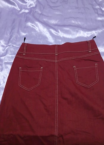 Bordo Nakışlı Bohem Kadın Keten Etek - Görsel 4