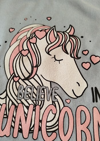 Kız Çocuk Gri Unicorn Baskılı Uzun Kollu Tişört - Görsel 3
