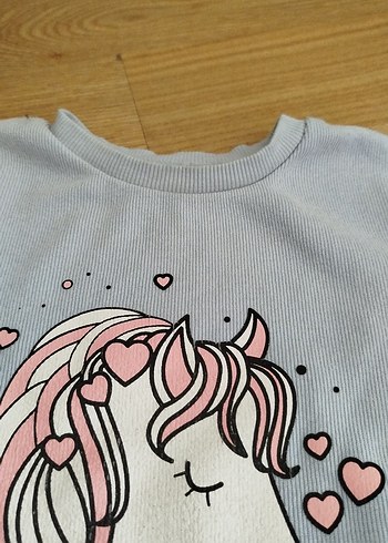 Kız Çocuk Gri Unicorn Baskılı Uzun Kollu Tişört - Görsel 4