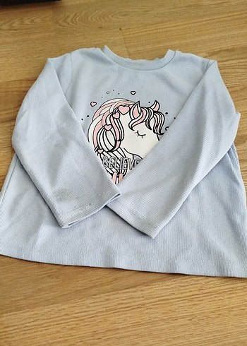 Kız Çocuk Gri Unicorn Baskılı Uzun Kollu Tişört - Görsel 2