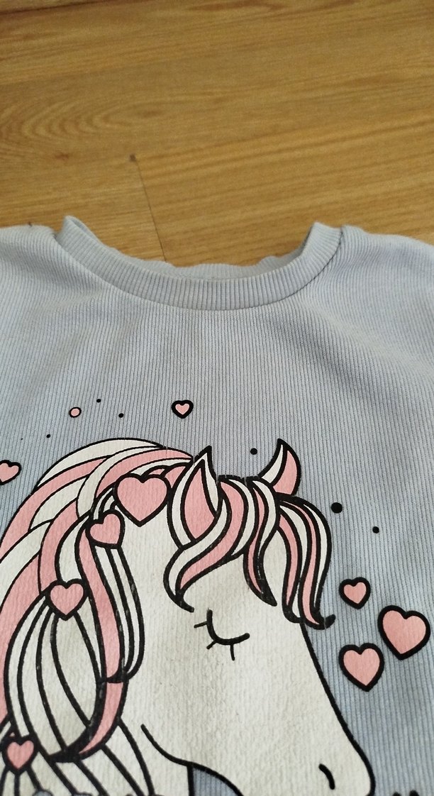 Kız Çocuk Gri Unicorn Baskılı Uzun Kollu Tişört - Görsel 4