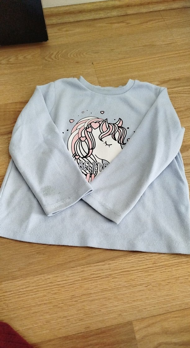 Kız Çocuk Gri Unicorn Baskılı Uzun Kollu Tişört - Görsel 2