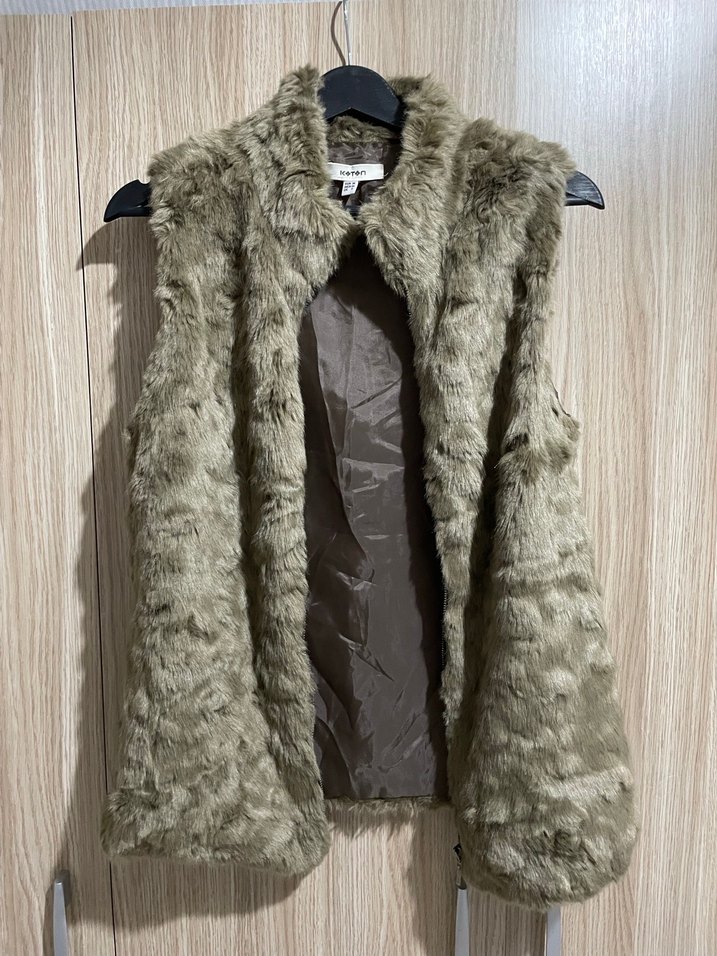 Kürklü Kahverengi Kadın Yelek - Görsel 2