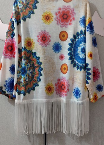 Uzun Renkli Püsküllü Bohem Kadın Kimono - Görsel 5
