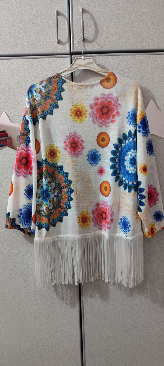 Uzun Renkli Püsküllü Bohem Kadın Kimono - Görsel 4