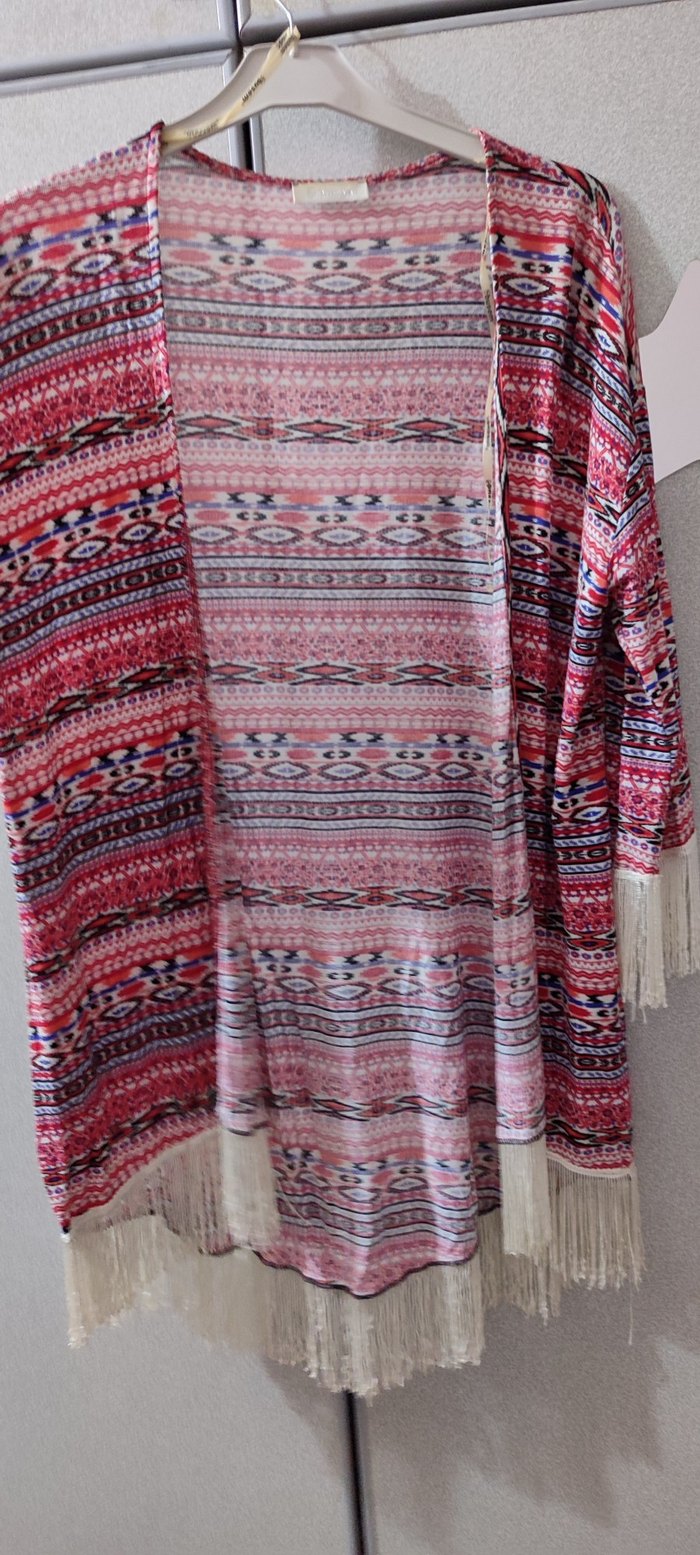 Renkli Püsküllü Uzun Bohem Kadın Kimono - Görsel 3