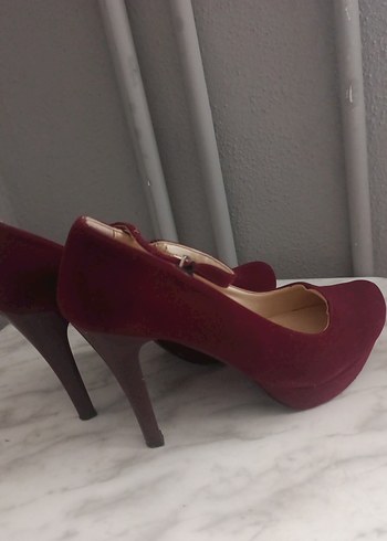 Bordo Süet platformlu ayakkabı 1-2 defa giyildi sorunsuz - Görsel 4