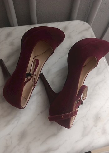 Bordo Süet platformlu ayakkabı 1-2 defa giyildi sorunsuz - Görsel 5