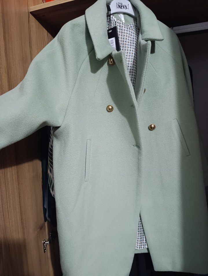 AEVA Açık Yeşil Düğmeli Kaban - Görsel 2