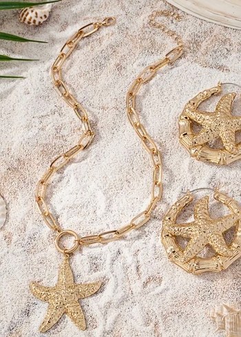 Zincir Detaylı Altın Yıldız Kolye - Görsel 2