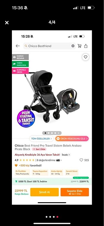 Chicco bebek arabası pusetiyle beraber