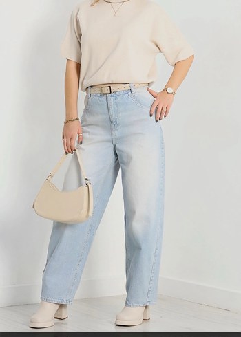 Kadın Mavi Batik Desenli Bol Kesim Denim Pantolon - Görsel 2