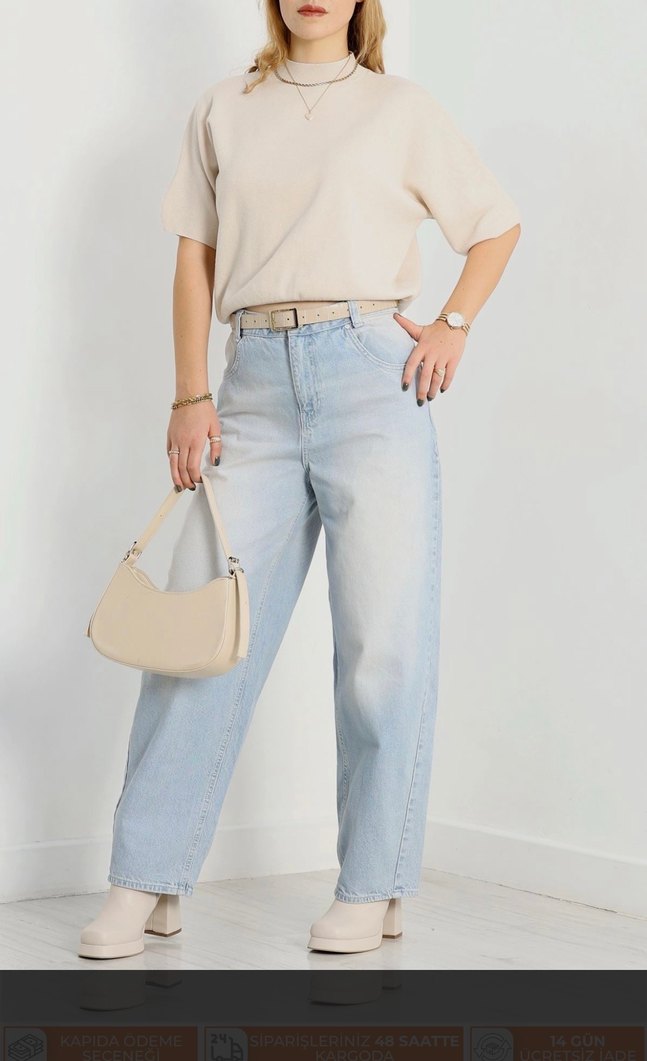 Kadın Mavi Batik Desenli Bol Kesim Denim Pantolon - Görsel 2