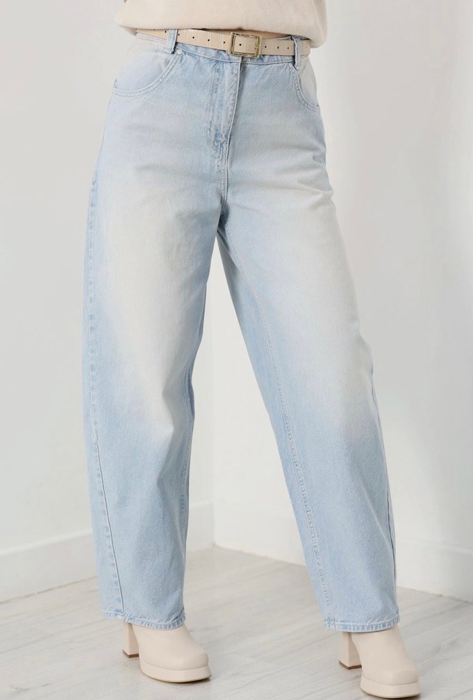 Kadın Mavi Batik Desenli Bol Kesim Denim Pantolon - Görsel 3