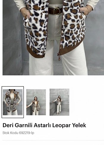 Kahverengi Leopar Desenli Kürklü Deri Yelek - Görsel 3