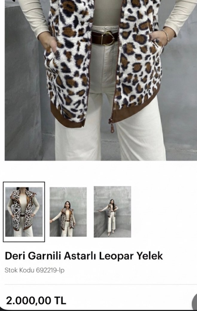 Kahverengi Leopar Desenli Kürklü Deri Yelek - Görsel 3