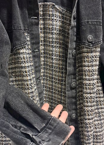 Gri Düğmeli Kadın Denim Ceket - Görsel 4