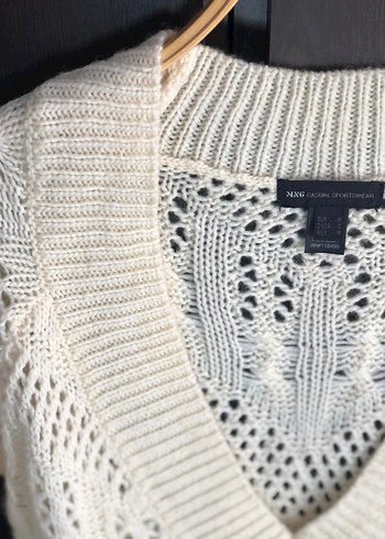 V Yaka krem Örgü yün Kadın Kazak - Görsel 2