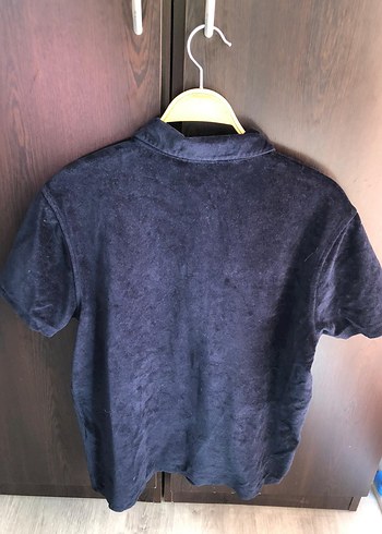 Erkek Lacivert kadife Polo Tişört - Görsel 4