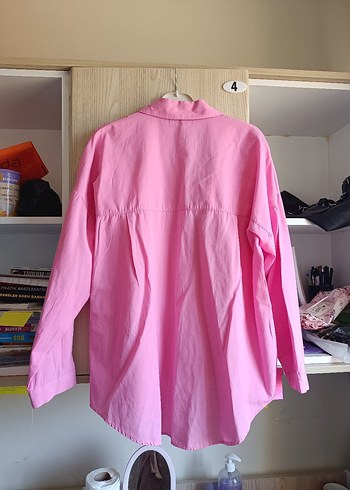 Pastel pembe uzun kollu yazlık gömlek - Görsel 5