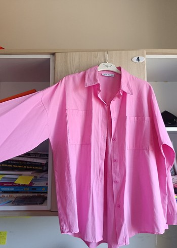 Pastel pembe uzun kollu yazlık gömlek - Görsel 3