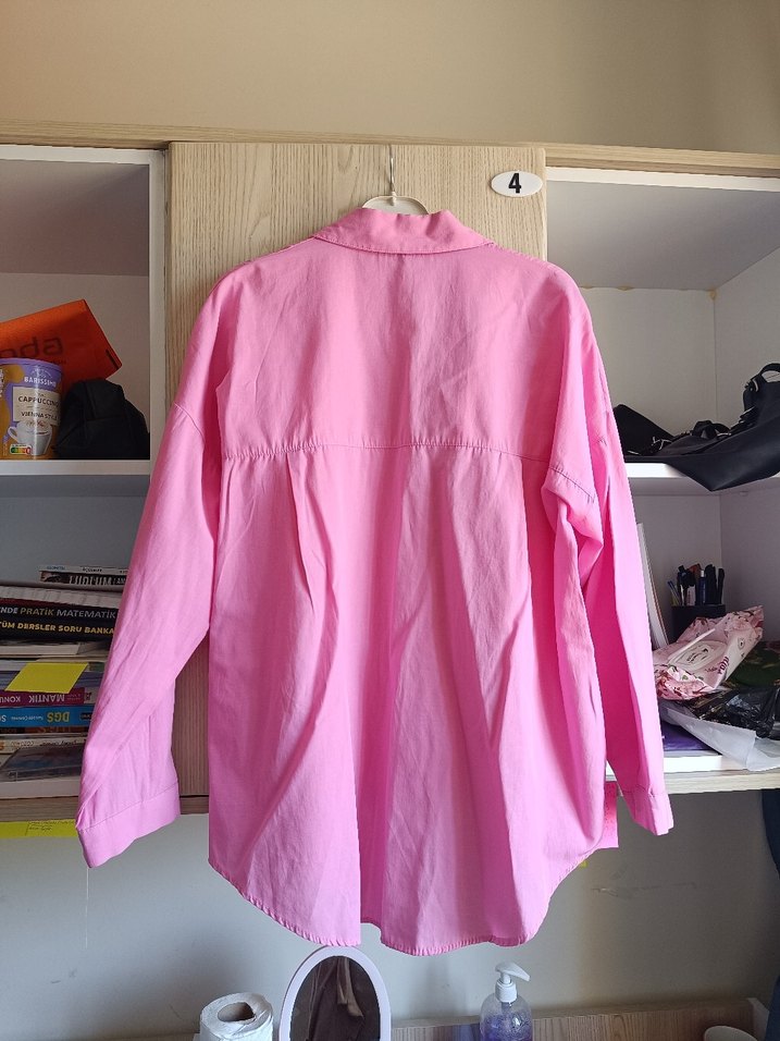 Pastel pembe uzun kollu yazlık gömlek - Görsel 5