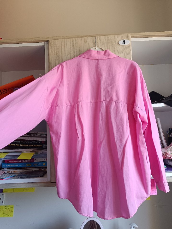 Pastel pembe uzun kollu yazlık gömlek - Görsel 4