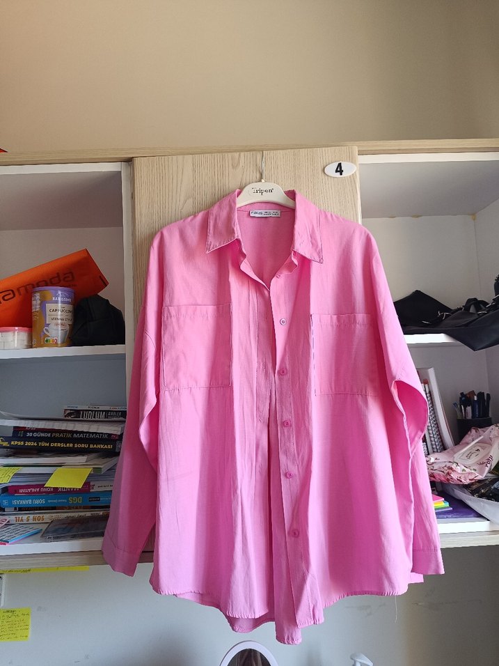 Pastel pembe uzun kollu yazlık gömlek - Görsel 2