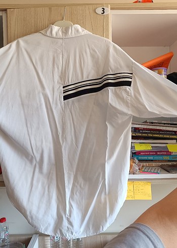 Kadın Beyaz Pamuklu Düğmeli Oversize Gömlek - Görsel 5