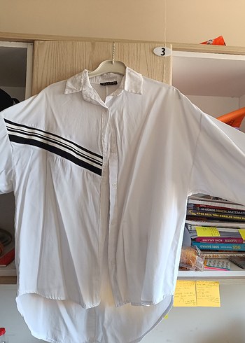 Kadın Beyaz Pamuklu Düğmeli Oversize Gömlek - Görsel 4