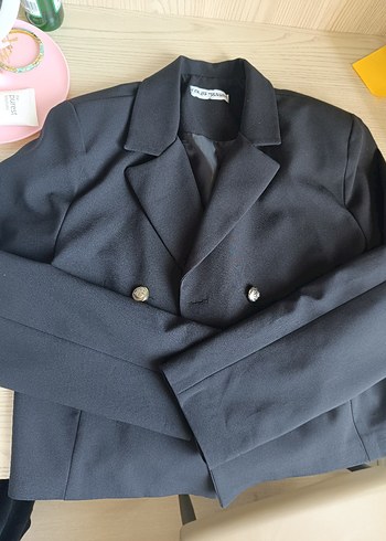 Düğmeli siyah Kadın Blazer Ceket - Görsel 3