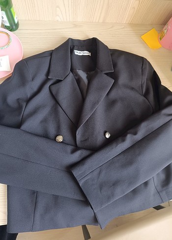 Düğmeli siyah Kadın Blazer Ceket - Görsel 9