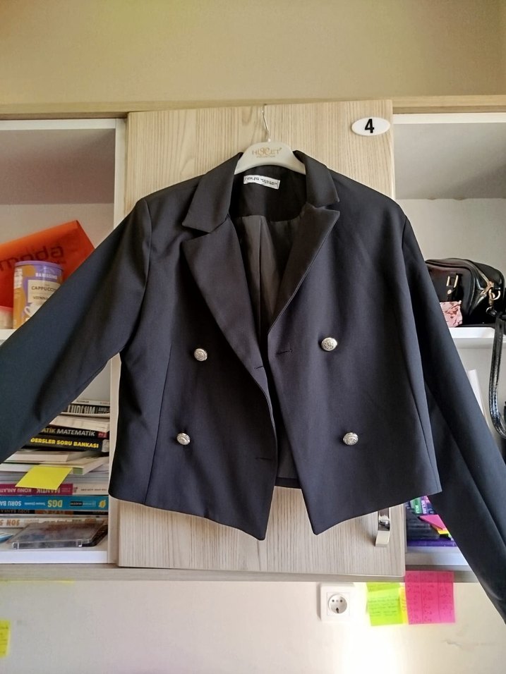 Düğmeli siyah Kadın Blazer Ceket - Görsel 4