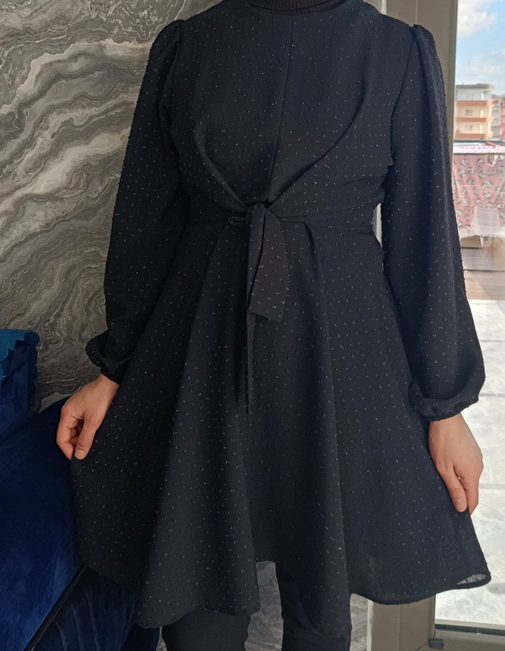 Uzun Siyah Puantiyeli Tunik üst. - Görsel 5
