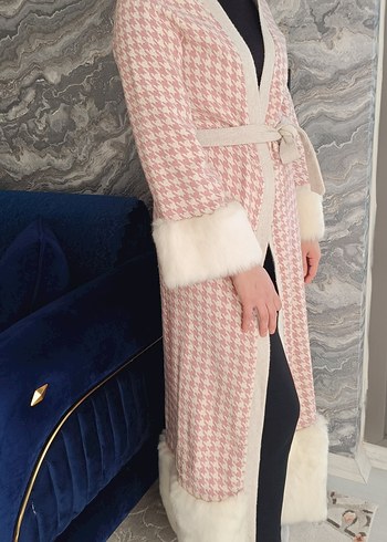 Kürklü Pembe Uzun Kadın Kaban - Görsel 2