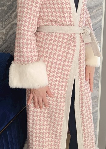 Kürklü Pembe Uzun Kadın Kaban - Görsel 4