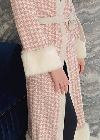 Kürklü Pembe Uzun Kadın Kaban - Görsel 5