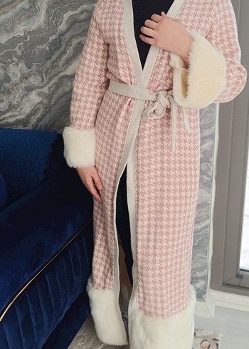 Kürklü Pembe Uzun Kadın Kaban - Görsel 3