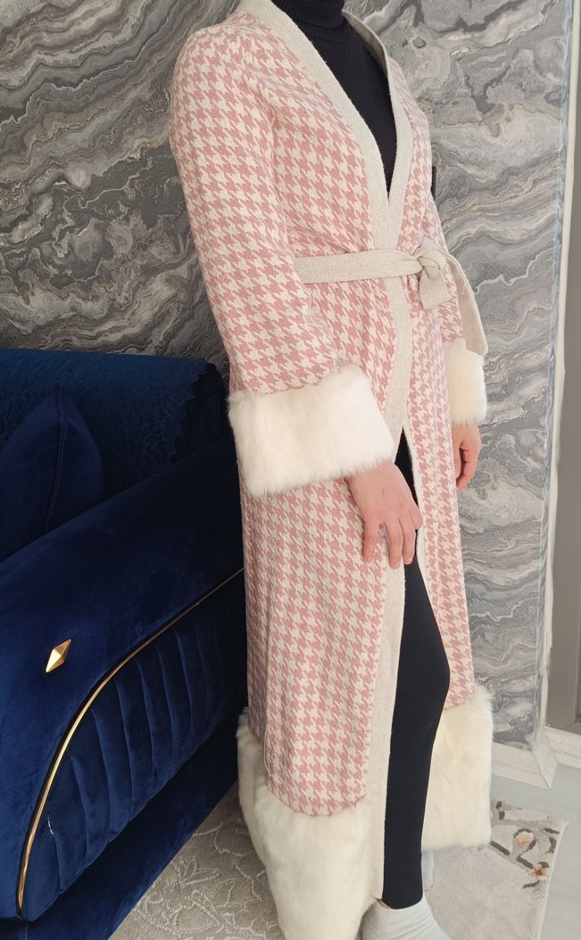 Kürklü Pembe Uzun Kadın Kaban - Görsel 2