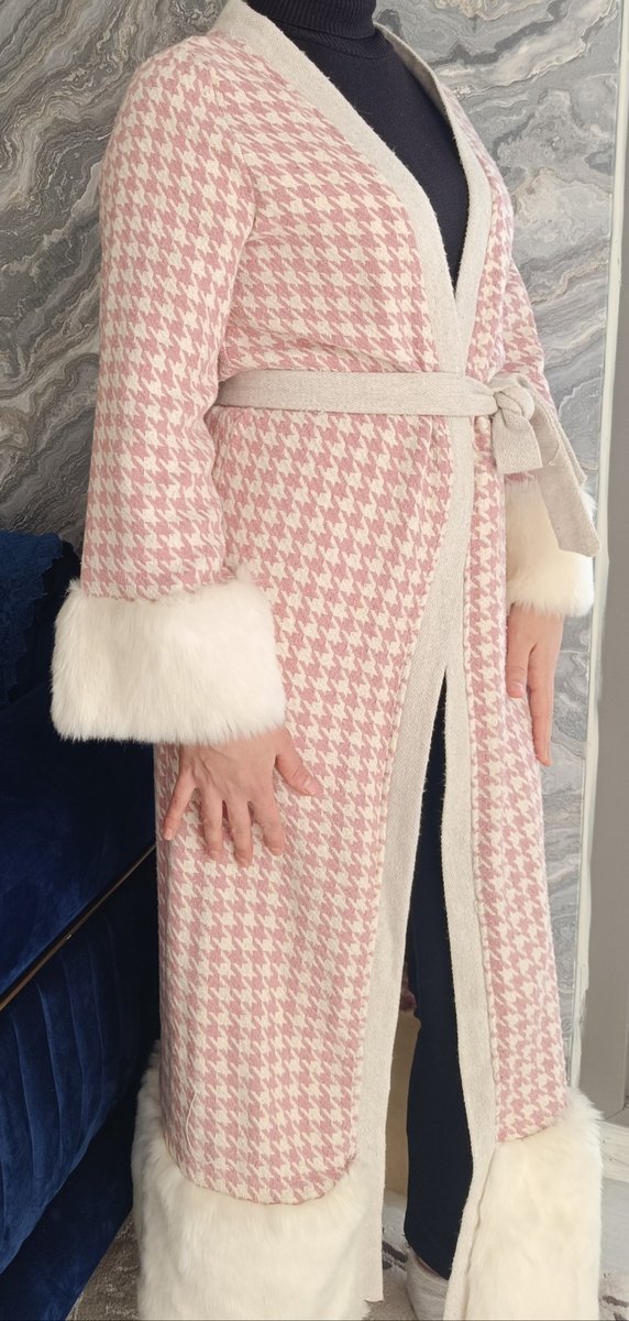 Kürklü Pembe Uzun Kadın Kaban - Görsel 4