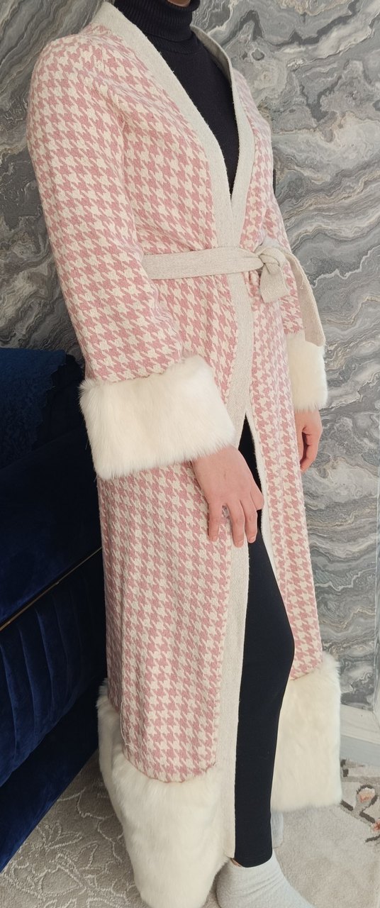 Kürklü Pembe Uzun Kadın Kaban - Görsel 5