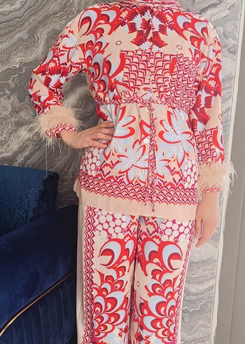 Kürk Detaylı Bohem Desenli Kadın Takım - Görsel 2