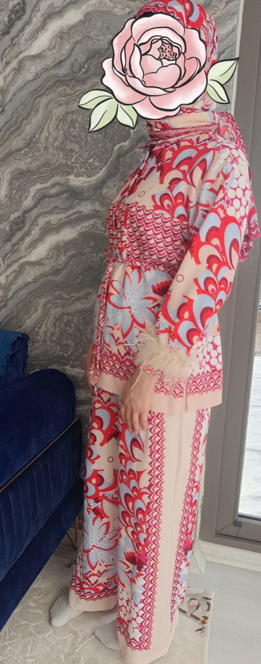 Kürk Detaylı Bohem Desenli Kadın Takım - Görsel 3