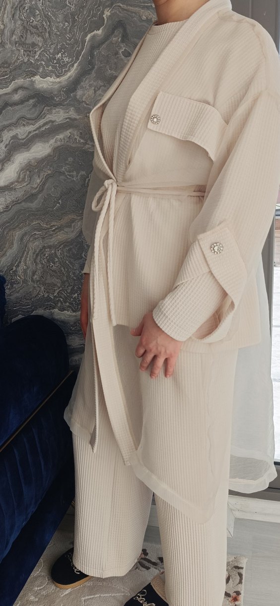 Bej Uzun Kollu Kadın Takım - Görsel 2