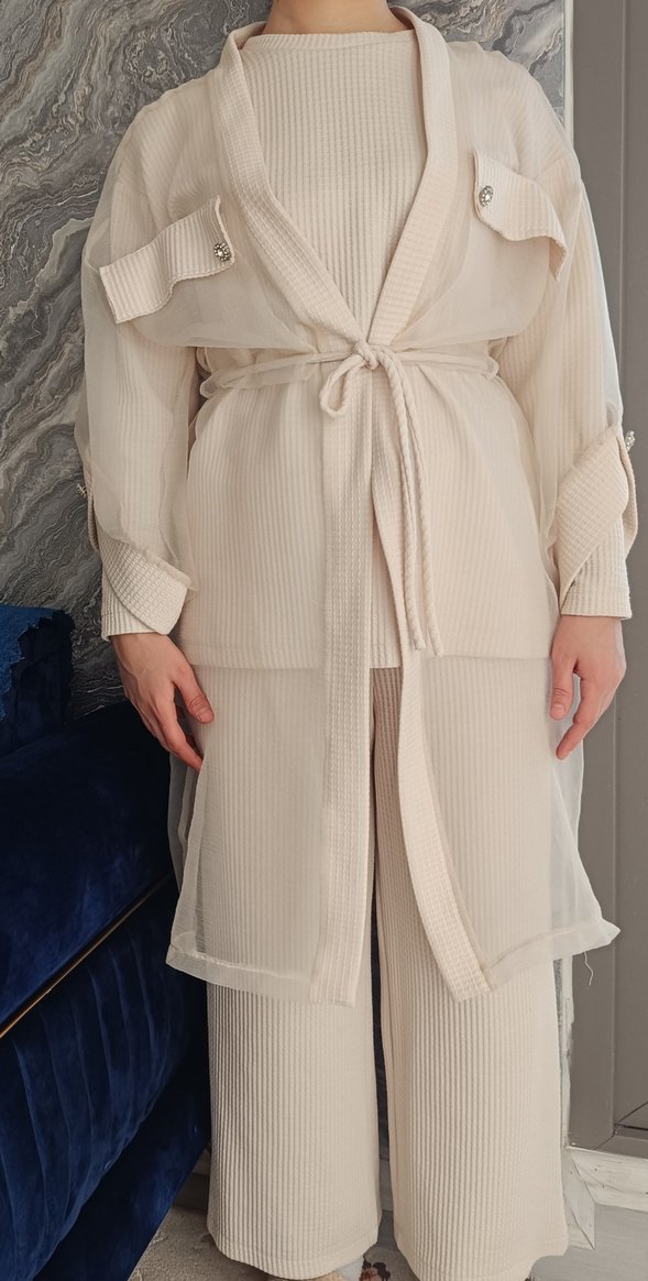 Bej Uzun Kollu Kadın Takım - Görsel 4