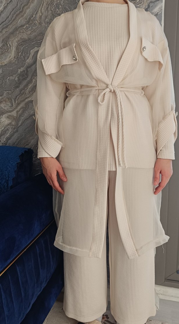 Bej Uzun Kollu Kadın Takım - Görsel 3
