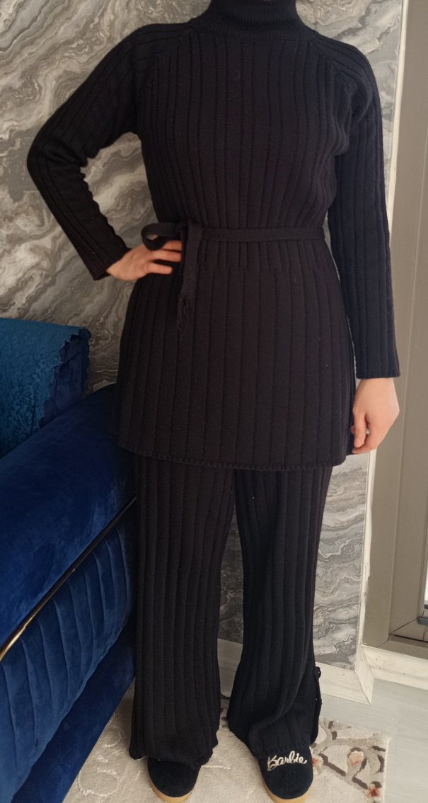 Kadın Siyah Triko Boğazlı Uzun takım - Görsel 2