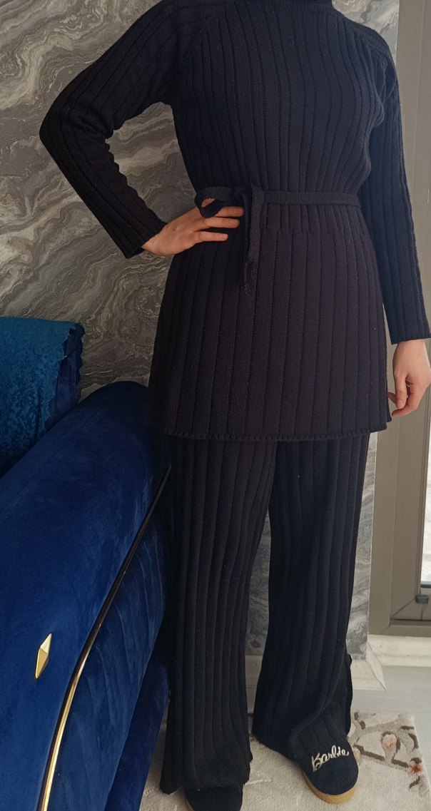 Kadın Siyah Triko Boğazlı Uzun takım - Görsel 3