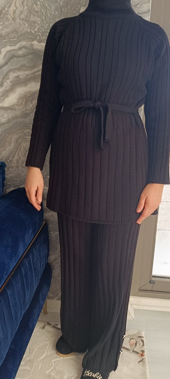 Kadın Siyah Triko Boğazlı Uzun takım - Görsel 5