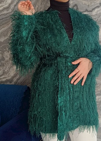 Yeşil Parlak Kısa kemerli ceket. - Görsel 2